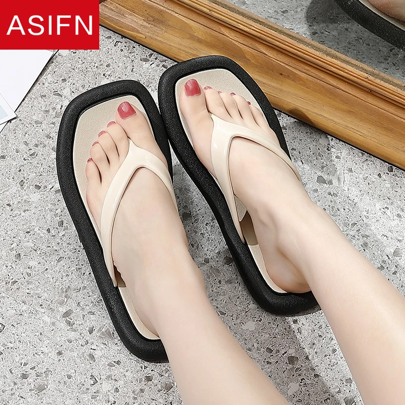 

ASIFN Beach Women Flip Flops New Fashion Ladies Summer Slippers Outdoor Non-slip Wear-resistant Indoor Couple Slides Men Shoes