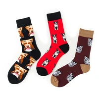 1 pair new men socks cotton casual personality design trendy dog casual socks autumn and winter mid high cotton socks adult sock