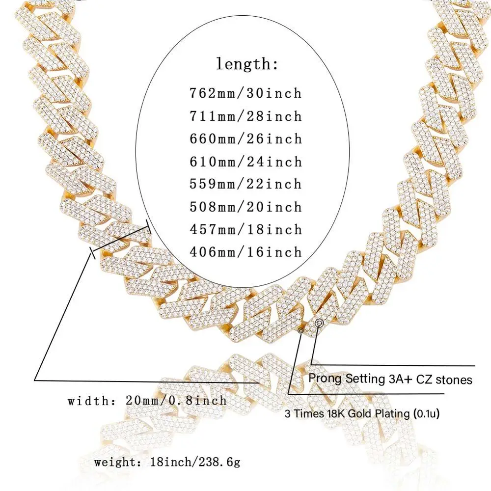 GUCY 20mm Miami Newest Box Clasp Cuban Link Chain Heavy Iced Zircon Necklace Choker Bling Hip Hop Jewelry For Men | Украшения и