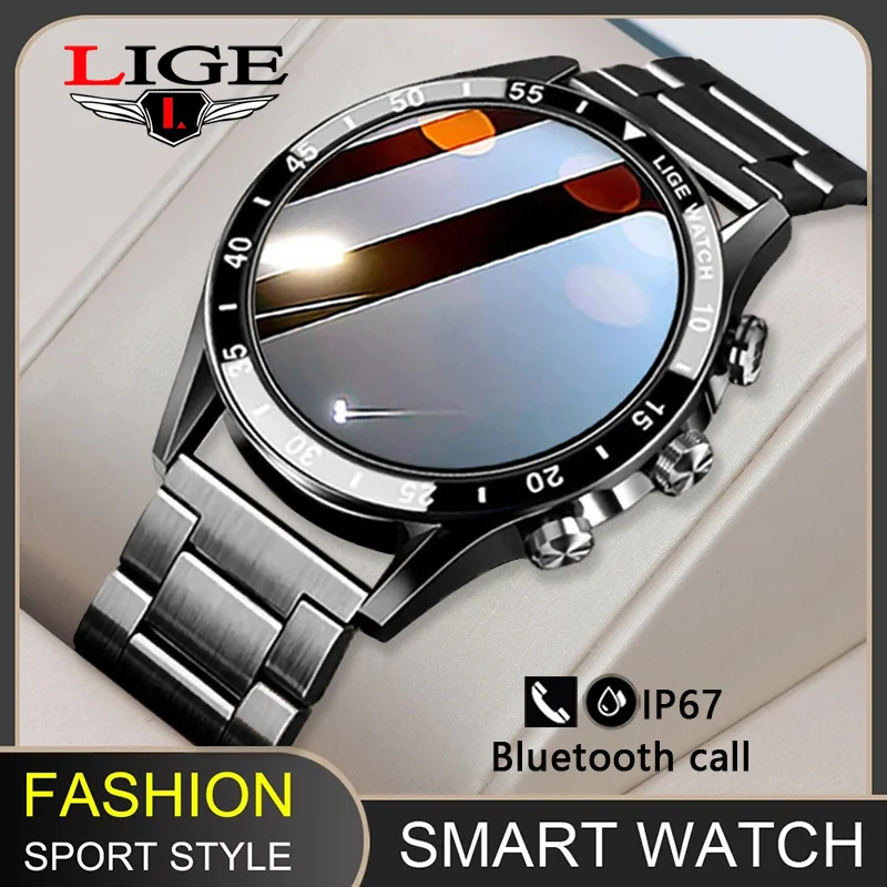 LIGE 2022 New Bluetooth Call Smart Watch Men Sports Fitness Tracker Steel Band Watches Full Touch IP67 Waterproof Smartwatch Men