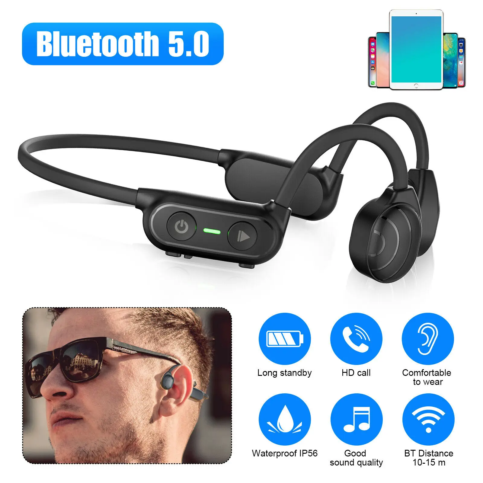

Bone Conduction Earphones Open-Ear Wireless Headphones Bluetooth 5.0 Qualcomm Chip with Mic for Running Sports Fitness