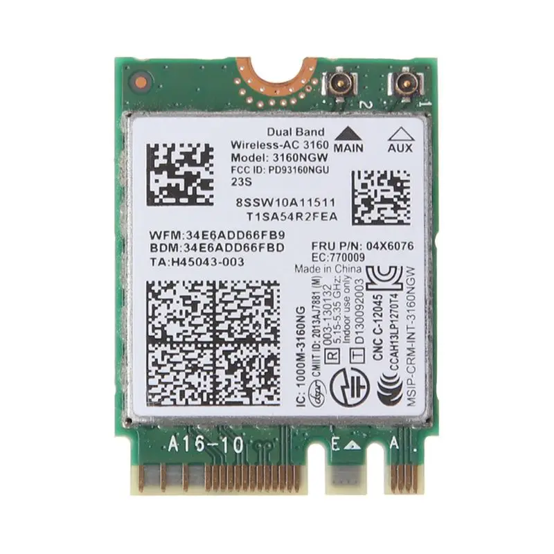 

2022 New WiFi Card for In-tel Wireless 3160 3160NGW 04X6034 04X6076 for Le-novo Thinkpad