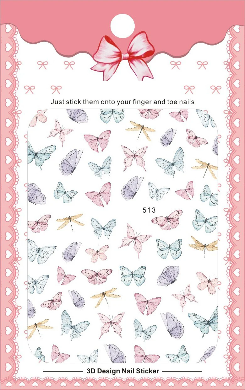 2021 New 3D Nail Art Stickers Bohemia Blue Pink Butterfly Image Nails for Sticker Decorations Manicure | Красота и здоровье