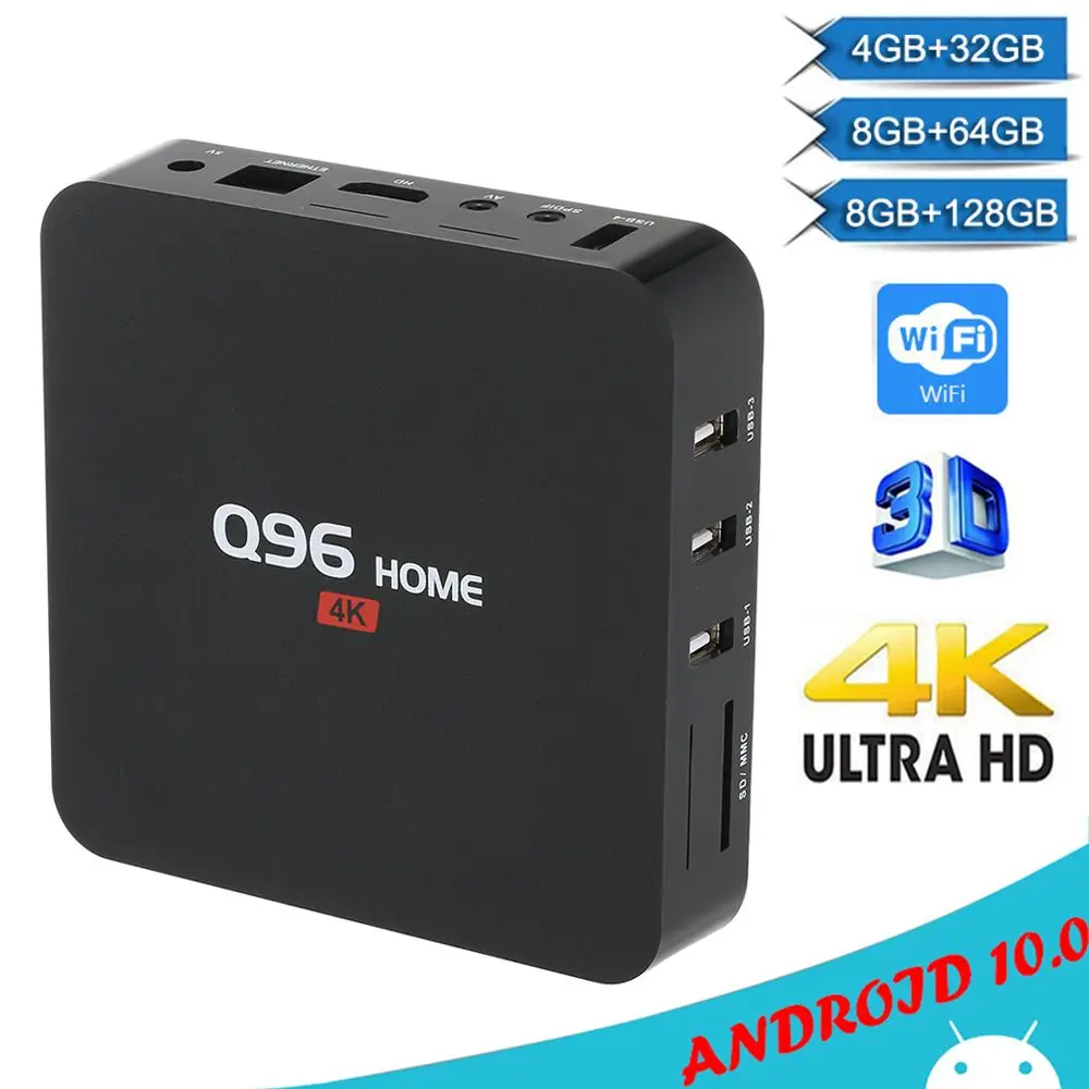 Приставка Смарт-ТВ Q96 HOME 4K H.265 Wi-Fi 4 ядра Android 10 |
