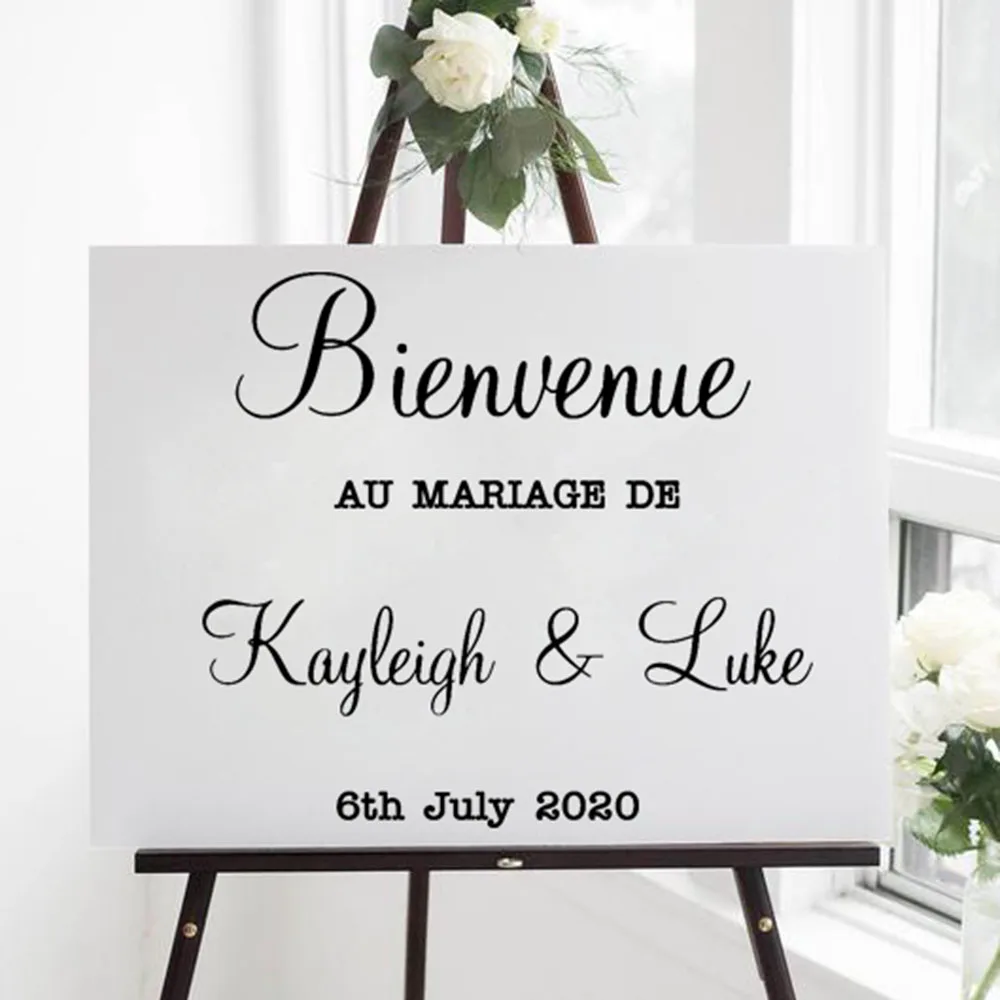 Свадебный знак Виниловая Наклейка для свадьбы Добро Пожаловать Знак французский