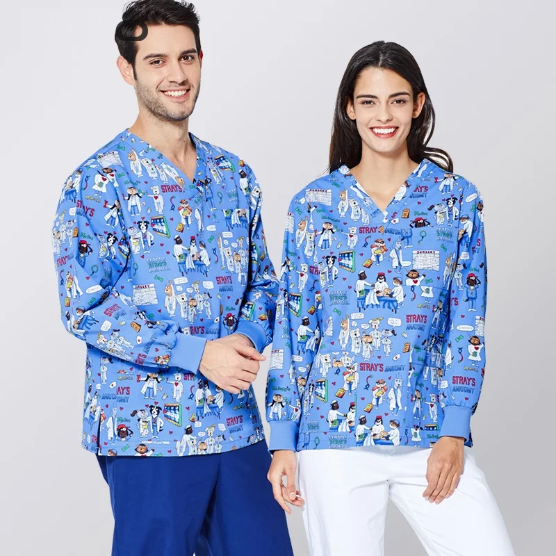 

Рабочая одежда унисекс с V-образным вырезом и длинным рукавом для ухода за домашними животными, салон красоты, спа-униформа, костюм с принтом...