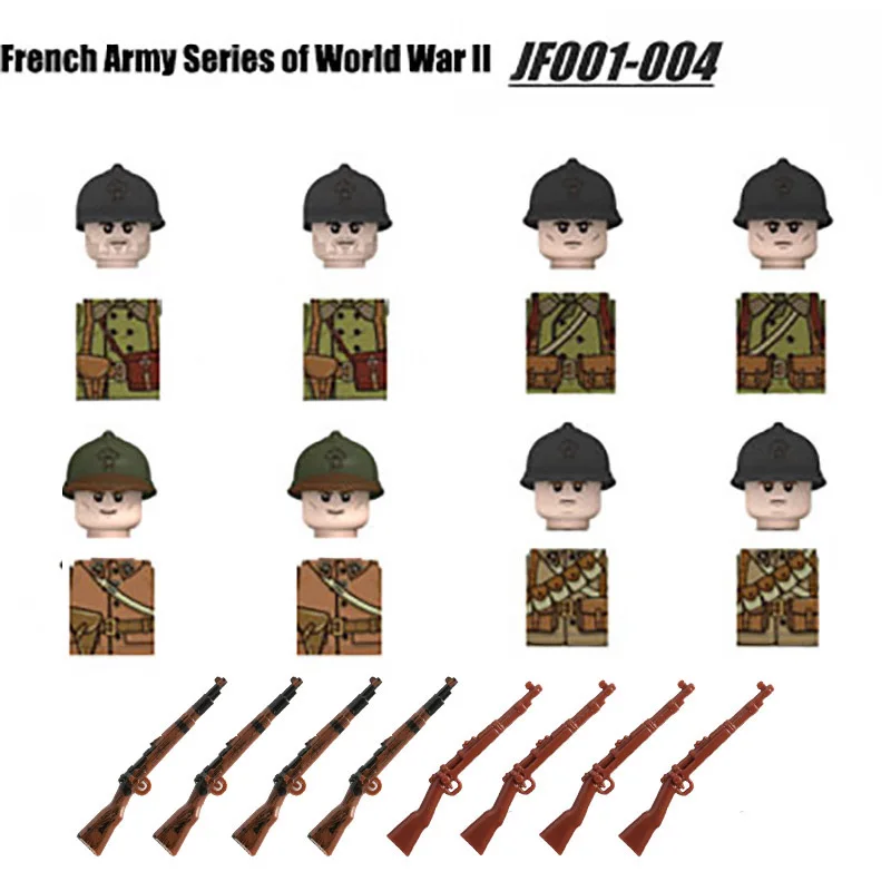

Military WW2 French Soldier Building Blocks Minifigs Army Weapon Parts Gun 98k Helmet Accessories Mini Brick Kit Children Toys