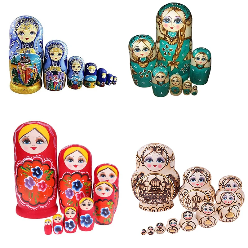 

7/8/10pcs Wooden Russian Matryoshka Nesting Doll Girls Basswood Hand Painted Decor Doll Toys Christmas Gift Children's Day Gifts