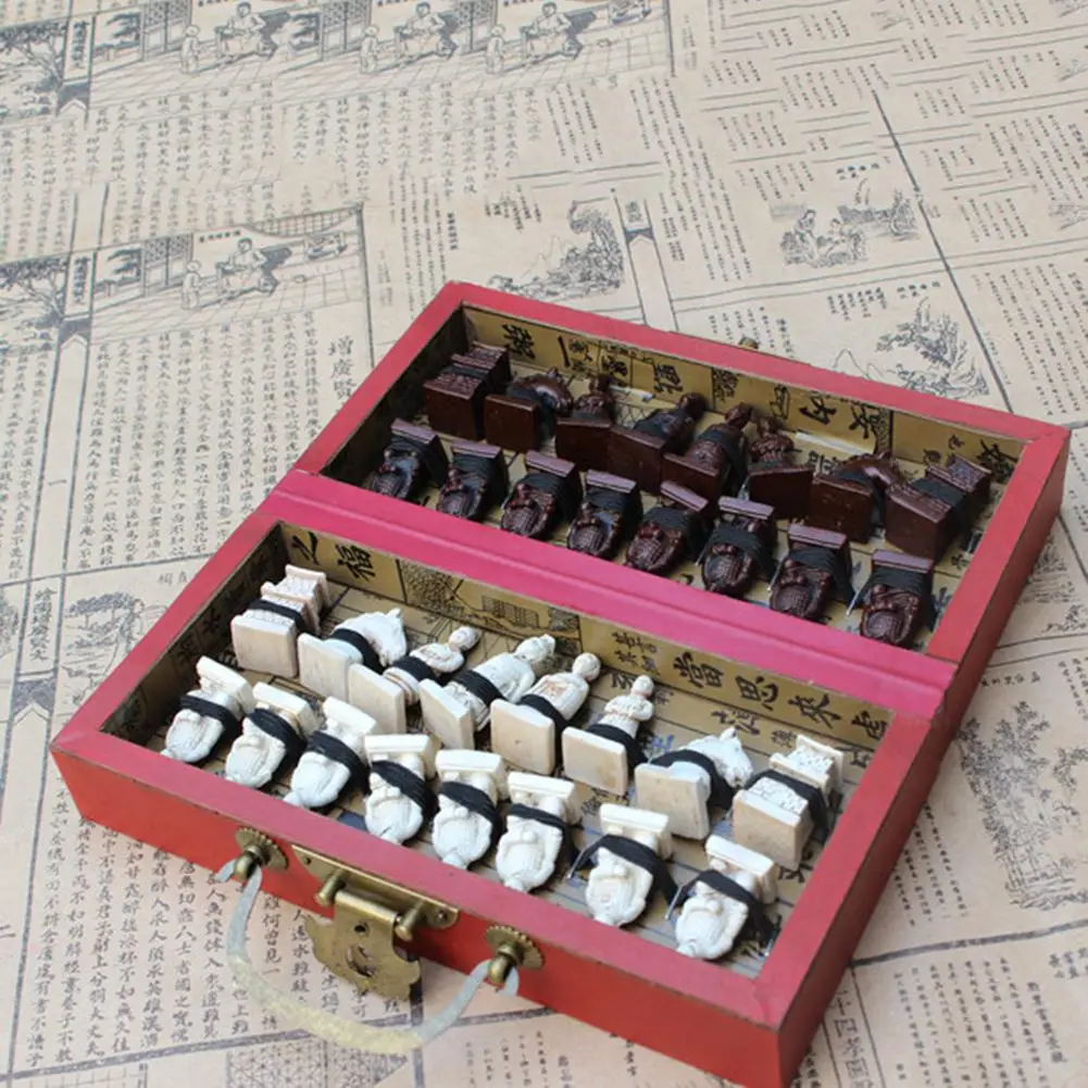 

32 Pieces Terracotta Soldiers Figure Chess Set with Folding Board Game
