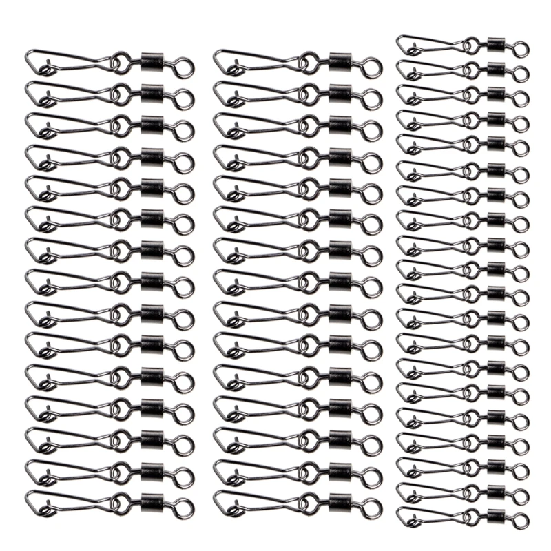 

50Pcs Stainless Steel Fishing Bearings Hooked Snap Pins Rolling Swivel Connector D0AE