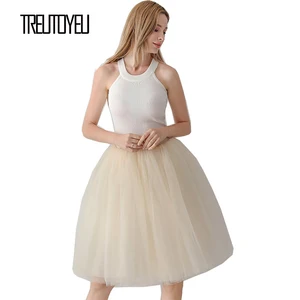 Юбка-пачка средней длины Treutoyeu из тюля, шикарная 6-слойная плиссированная юбка цвета шампанского в Корейском стиле, с завышенной талией, в стиле Харадзюку, на лето