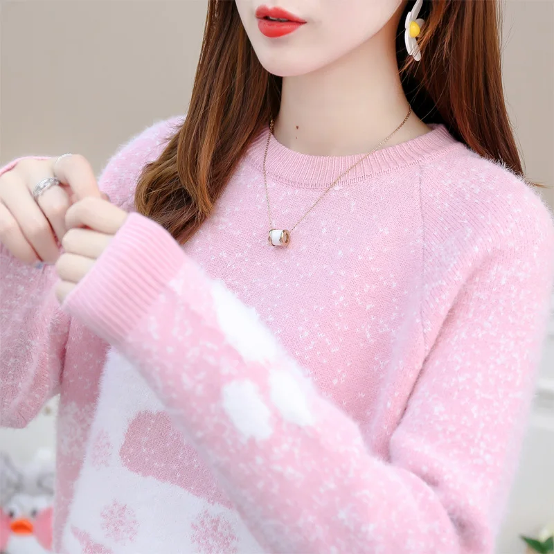 Рождественский свитер красный женский джемпер Зимний пуловер для девочек