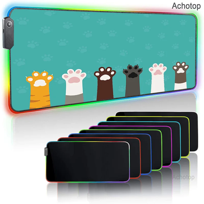 

Cute Cat Paw Luminous Mouse Pad Gamer Large Gamer Decoracion Computer Keyboard Desk Mat LED Light Backlight Anime Mousepad 40x90