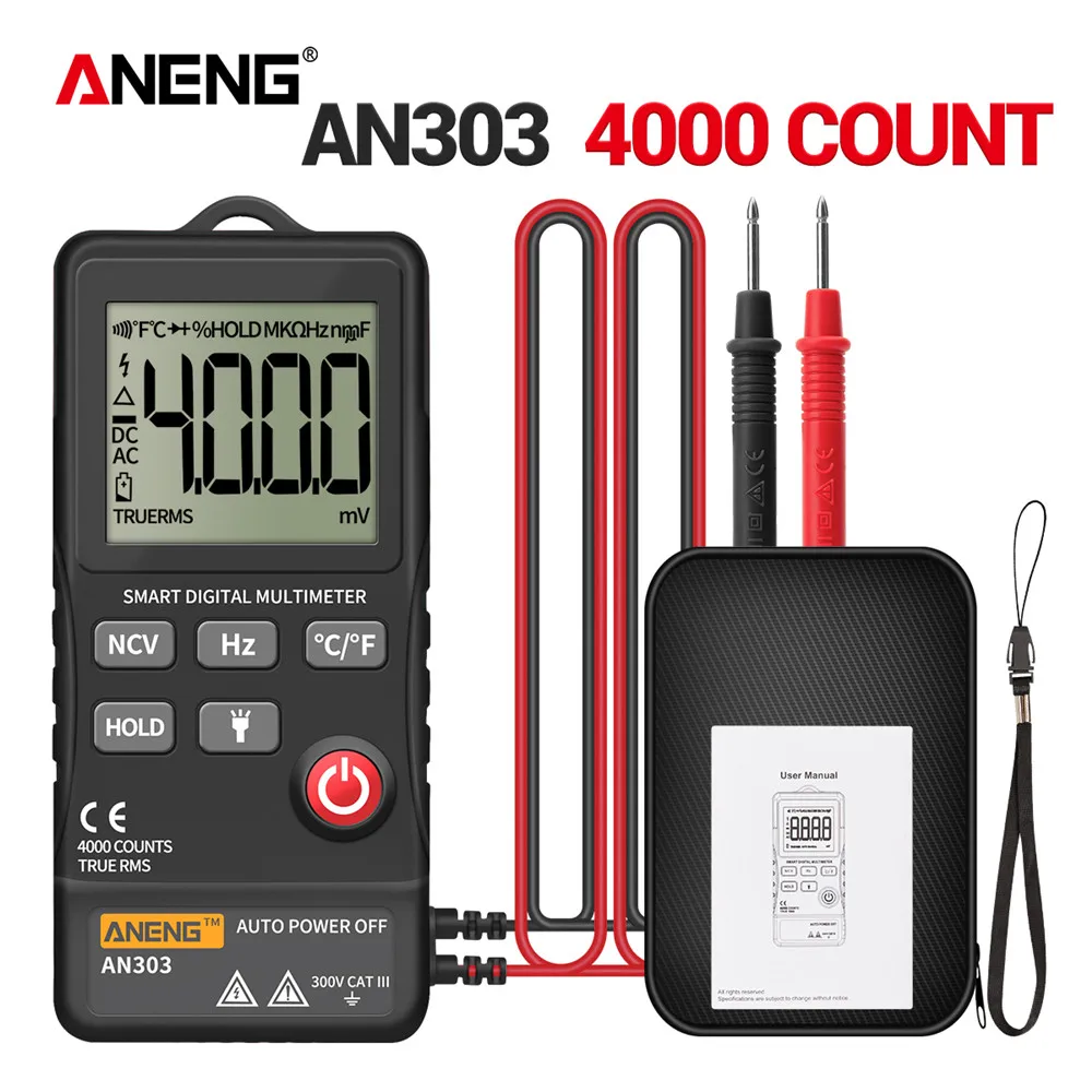 Профессиональный мини тестер ANENG AN303 True Rms цифровой мультиметр дисплей 4000