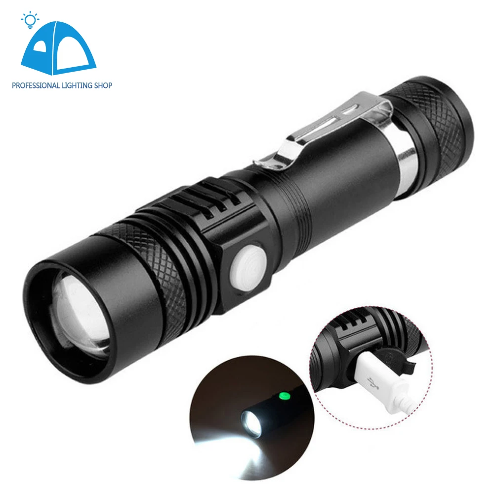 

2000LM Super Bright Led Flashlight USB Linterna Led Torch T6 Power Tips Zoomable Bicycle Light Use 18650 Battery Rechargeable