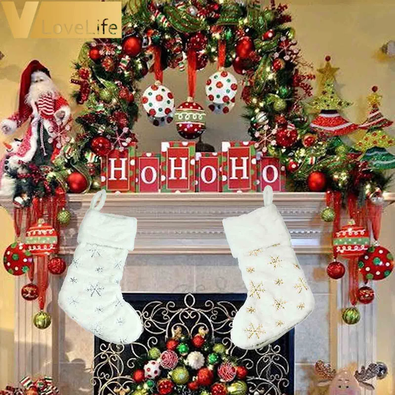 Рождественские вязаные чулки украшение рождественский подарок сумка для камина
