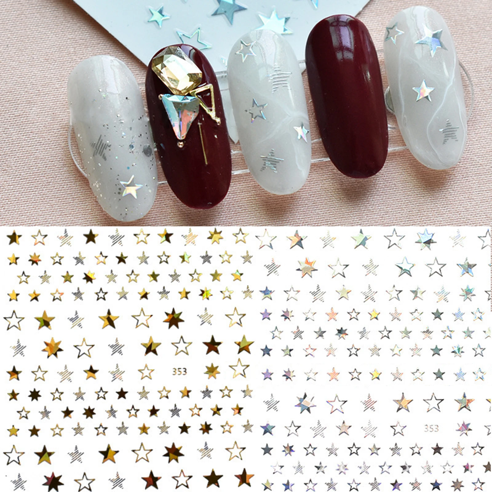 

1pcs Geometric 3d Nail Art Sticker Cute Star Gold/silver/rose Gold Jewelry Self-adhesive Decal Slider Manicure Accessories