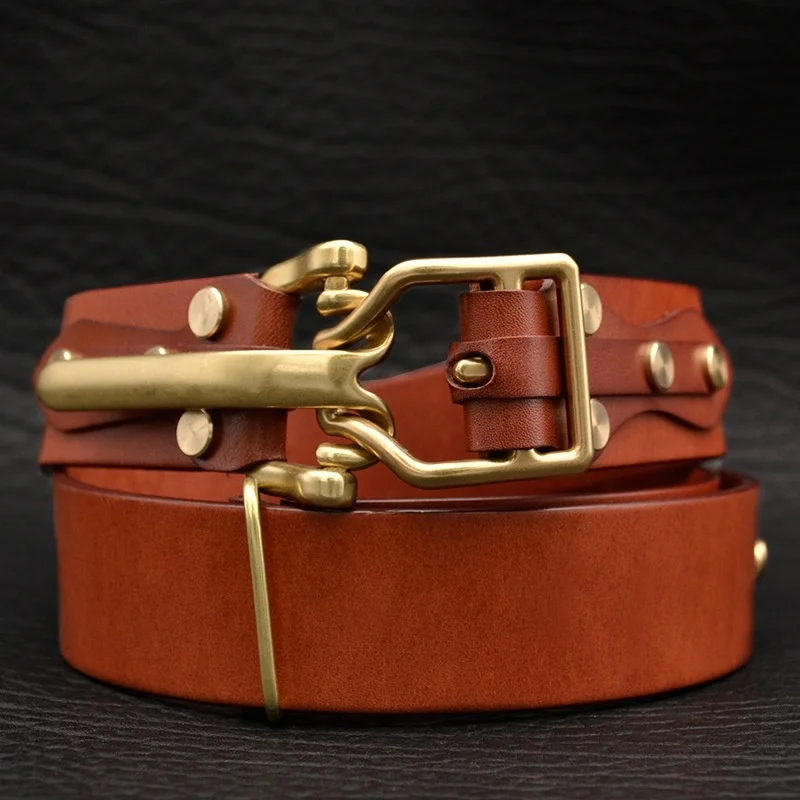 

Handmade knight Belt For Mens Belts Luxury Genuine Leather Cow Straps buckle Designer Men For Jeans belt Male pure copper buckle
