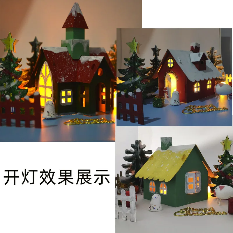 

Children's Handmade DIY Material Package Kindergarten Christmas Cookie House Decorations Luminous Homemade Hut Toy Gift