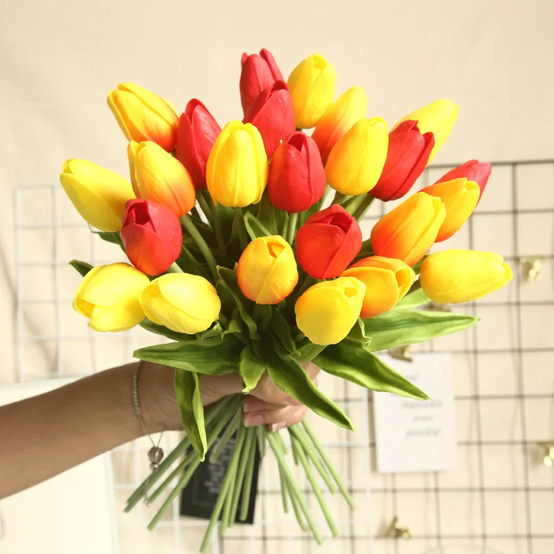 

Single Mini Tulip Artificial Flower Real Touch Artificial Bouquet Fake Flower for Wedding Decoration Flowers Home Garden Decor