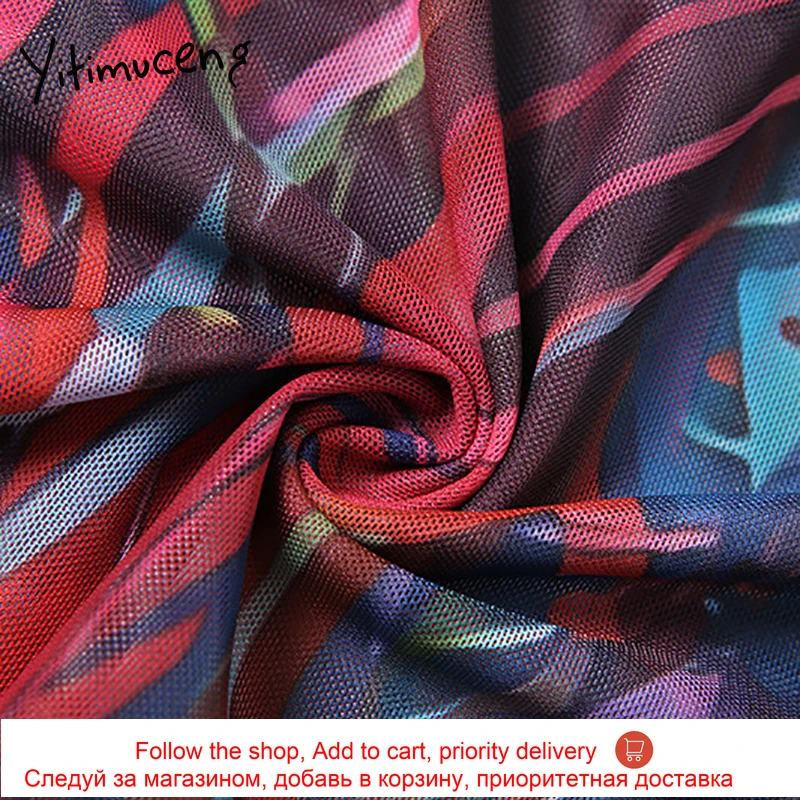 

Yitimuceng Patchwork Print Dresses Women Sexy Long Sleeve Half High Collar Clothes Summer 2021 Fashion Crossover Pencil Dress