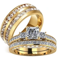classic fashion golden romantic couple wedding engagement ring cubic zirconia ring jewelry accessories valentines day gift