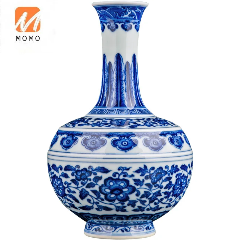 

Цзиндэчжэнь в китайском античном стиле деревянная печь ваза ручная роспись синий и белый домашний декор для гостиной Большая керамика