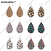 voikukka jewelry mixed 6 pairs sale tear drop shape leopard pattern woden two sides print dangle earrings for women accessories