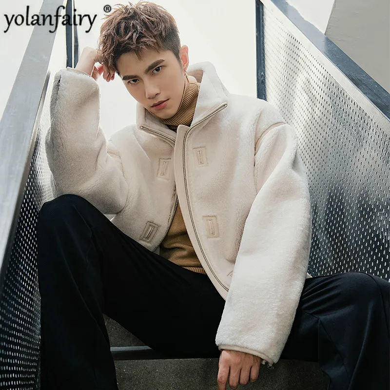 

2020 New Real Fur Coat Sheep Shearling Jacket Men Natural Merino Wool Fur Jacket Short Autumn Winter Leather Jacket 19024 KJ3325