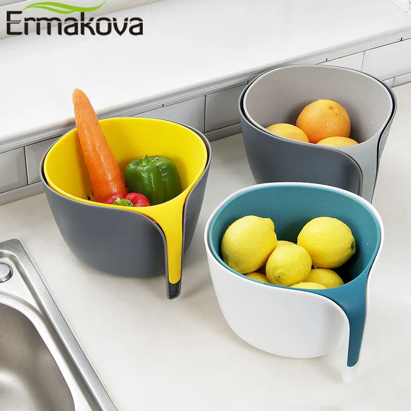 ERMAKOVA корзина с двойным сливом пластиковая фильтром для раковины хранения овощей