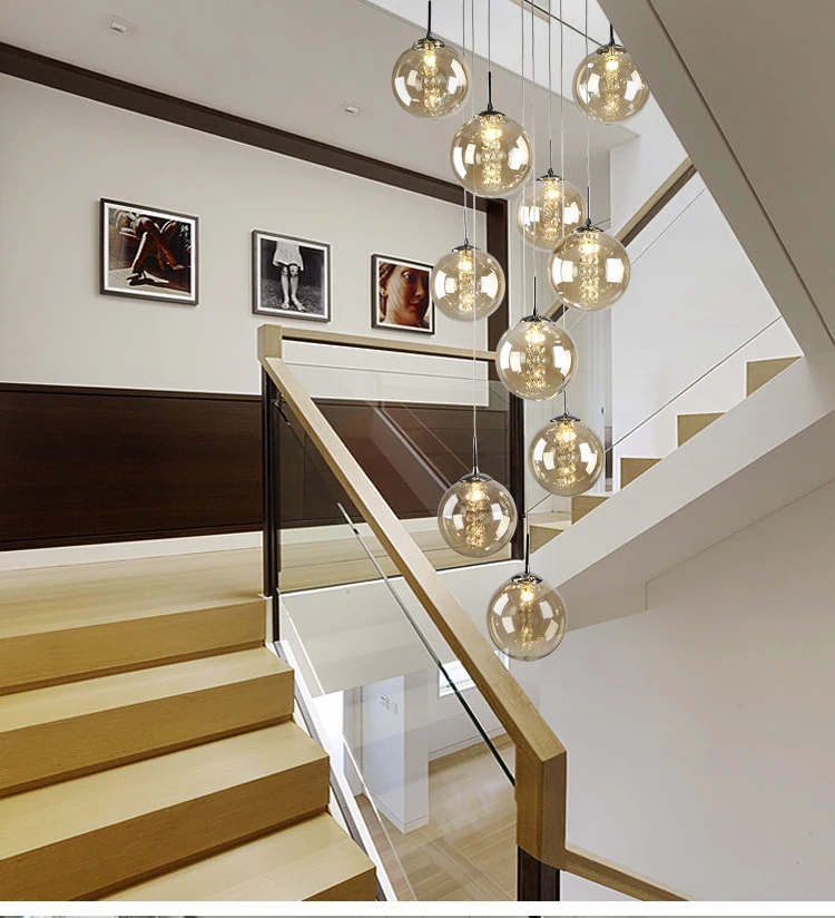 Высокая вилла Entryway Orb стеклянные лестницы Висячие спиральные длинные лампы Современные хрустальные бусины лестница люстра для дома