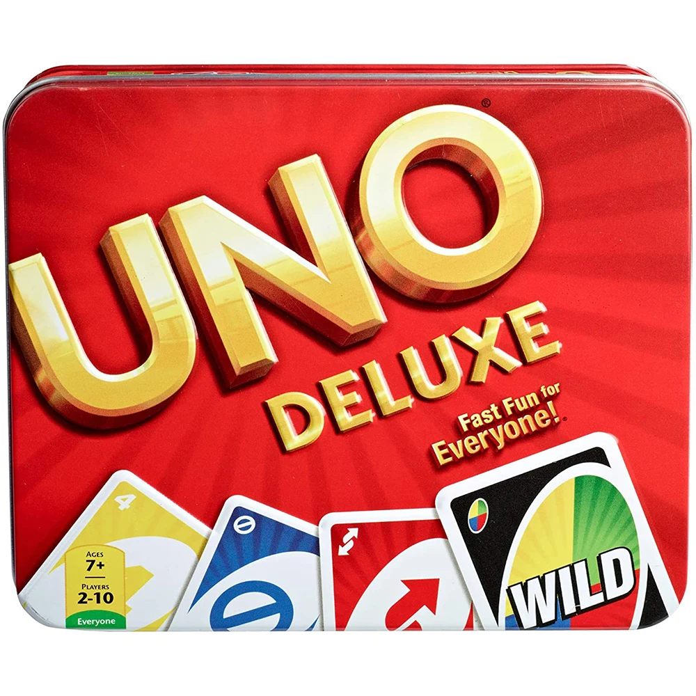 

UNO Deluxe Card Game for with 112 Card Deck Mattel games Family Funny Entertainment Board Game Fun Poker Playing Toy Gift Box