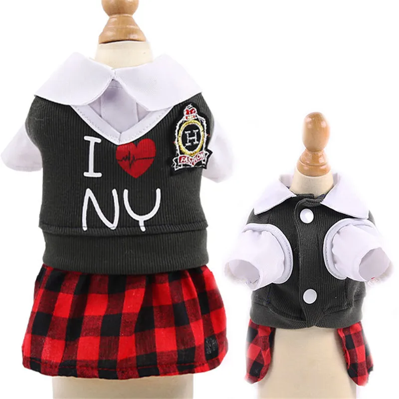 Buy School Style Pet Dog Clothes for Small Dogs Cute Puppy Cat Couple Wear Uniform French Bulldog Dress Jumpsuit Pets Clothing Coat on