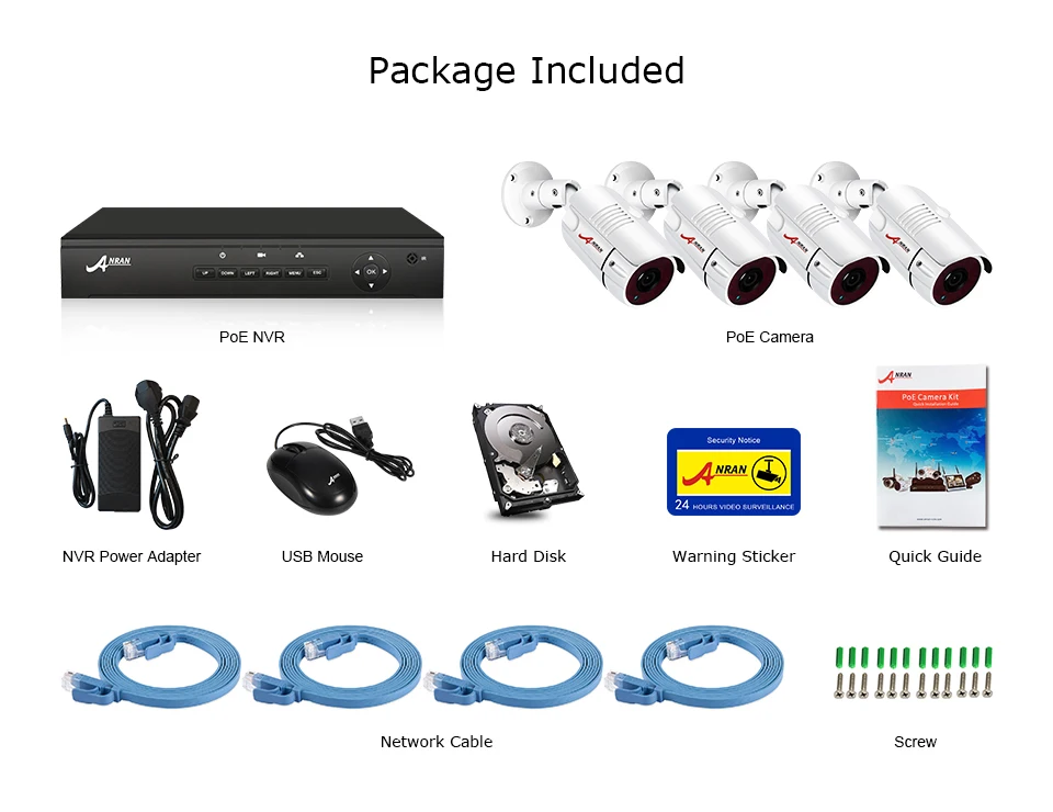 ANRAN CCTV камера система 4CH/8CH POE NVR комплект 48V ONVIF камера видеонаблюдения система HD IP Камера уличная система видеонаблюдения