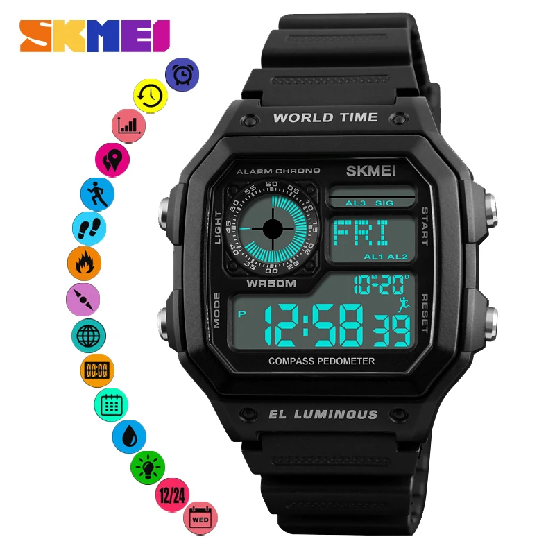 SKMEI Спорт Смарт часы Smartwatch шагомер калорий 50 м Водонепроницаемый цифровые наручные часы Для мужчин часы Reloj Inteligente 1373