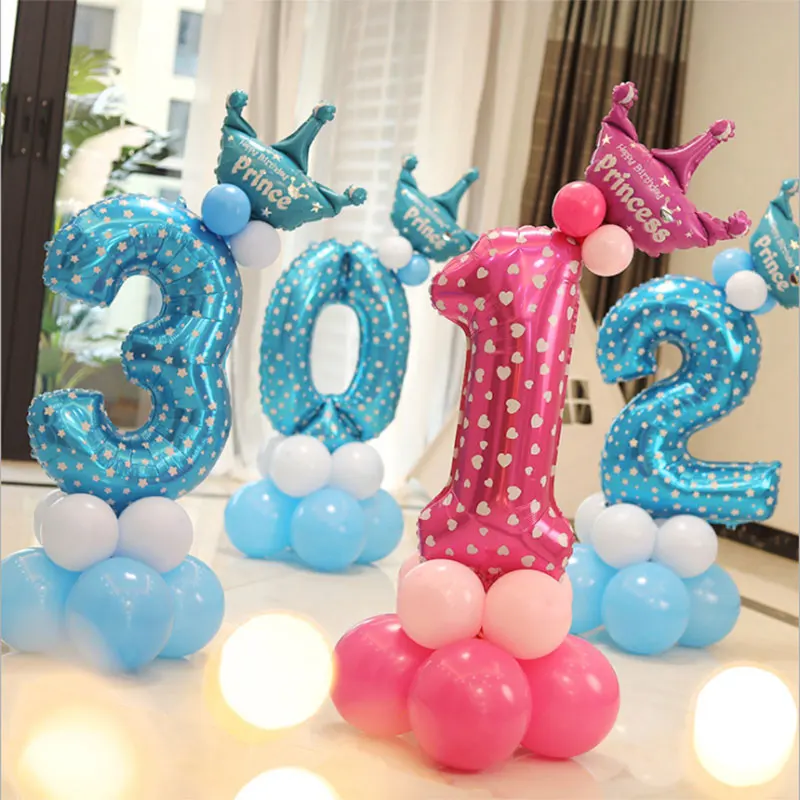 16 дюймов в горошек голубого и розового цвета с цифрами буквами алюминиевой