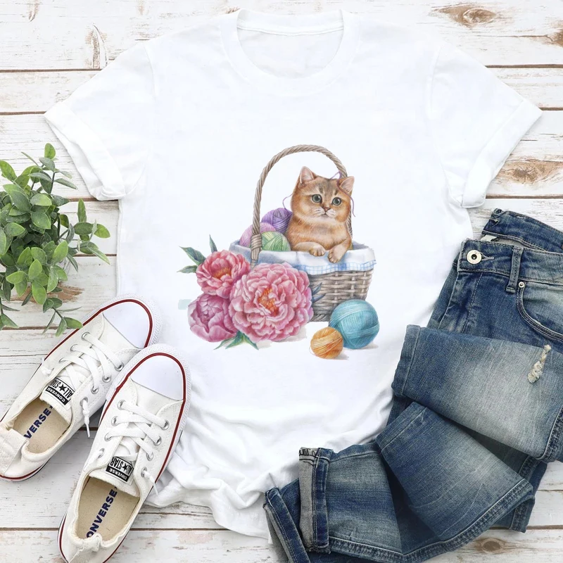

New T-shirt female casual funny cartoon cute cat printing T-shirt Harajuku Kawaii fashion T-shirt summer short-sleeved top T-shi