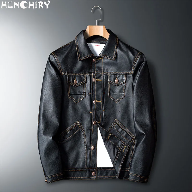 Пальто HENCHIRY 2019 Мужская зимняя Осенняя черная модная мотоциклетная куртка