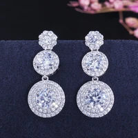 threegraces elegant white gold color cubic zirconia stones sparkling round dangle earrings fashion party jewelry for women er313