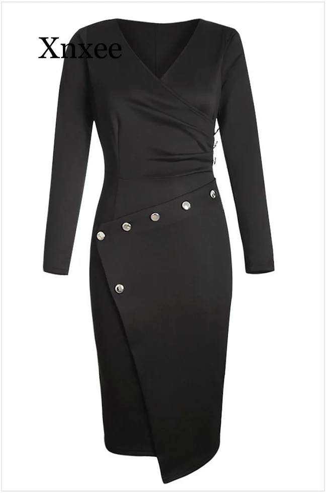 Женское Элегантное повседневное офисное платье для работы, вечерние платья с разрезом, однотонное платье на пуговицах, украшенное бисером, асимметричное платье миди с разрезом
