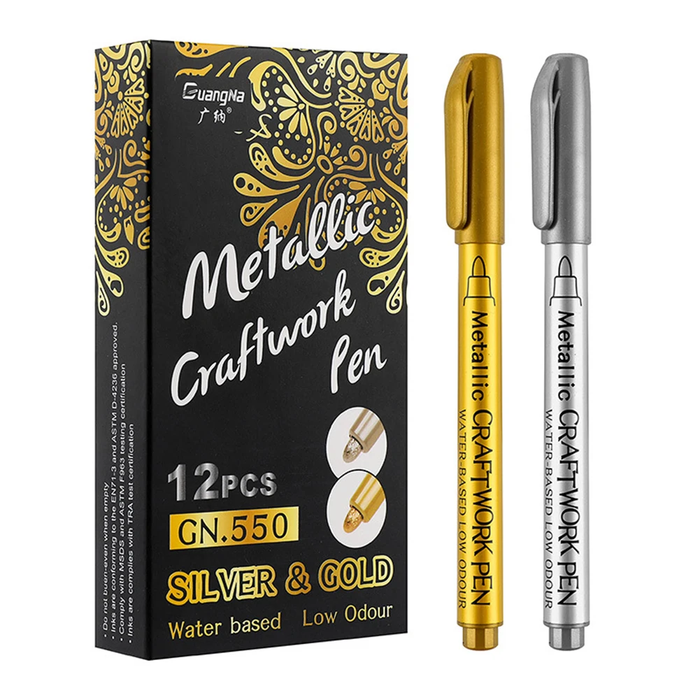 2pcs DIY Metallic Waterproof Permanent Paint Marker Pens Gold Silver For Drawing Students Supplies DIY Art Marker Craftwork Pen