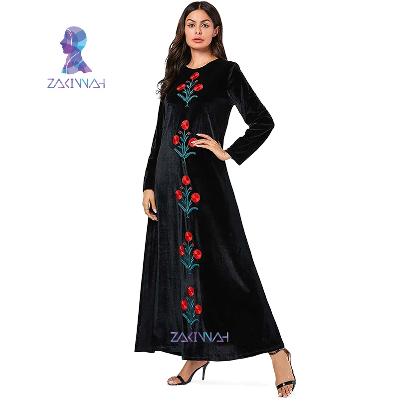 9156 2019 зима осень кафтан Вельветовое платье Дубайский мусульманский женской