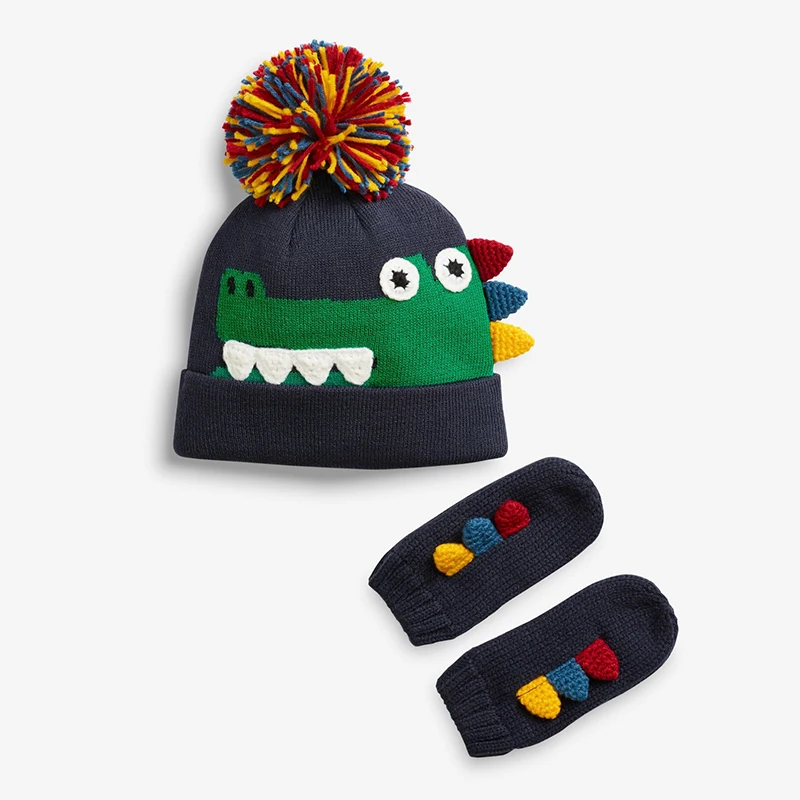

Hat Gloves Set Boy Winter Knit Beanie Pompom Fleece Warm Autumn Outdoor Skiing Accessory For Toddlers