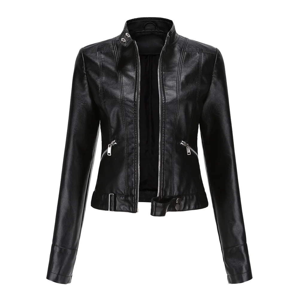 Loose Fit Big Size Asymmetrical Pu Leather Jacket New Lapel Long Sleeve Women Coat Fashion Spring Autumn 2021