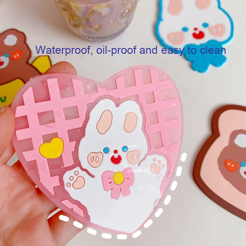 

Kawaii Bear Drink Coasters On The Table For Glass Cup Coffee Mugs Silicone Heat Insulation Anti-skid Mat Kitchen Accessories