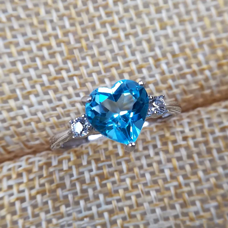 

Luomansi Super Flashing Heart Natural Topaz Ring S925 Sterling Silver Open Ring Woman Jewelry Wedding Party