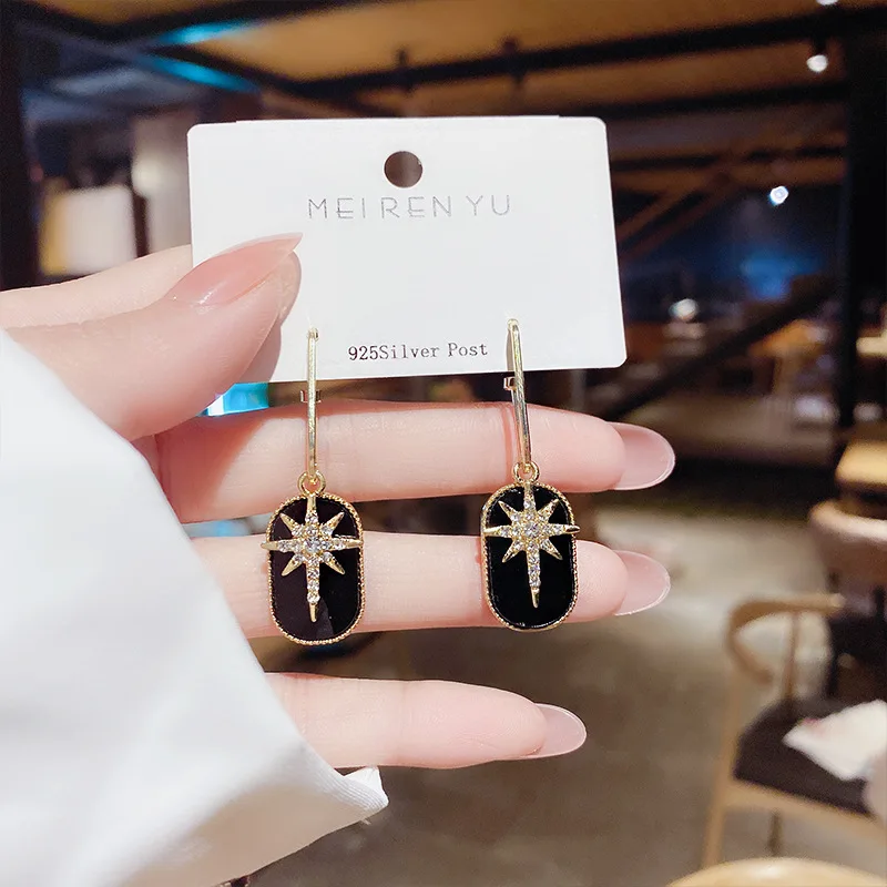 

925 Korean Fashion Earrings for Women 2021 Vintage Acrylic Dangle Earrings Eight-pointed Star Jewelry Sets Accessories for Women