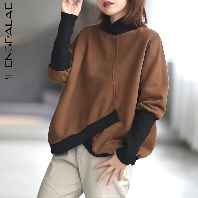 

SHENGPALAE модные шикарные водолазки пуловеры женские осенние 2021 новые неровные кромки цветные подходящие женские свитера