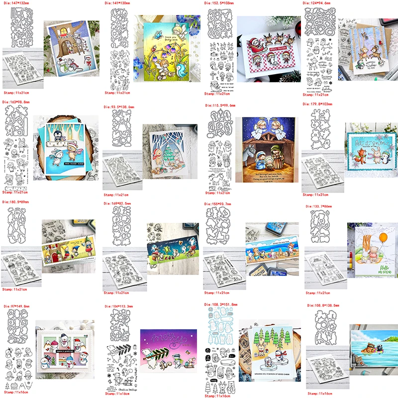 Прозрачный силиконовый штамп и штампы зимний набор Снеговик животные эльфы