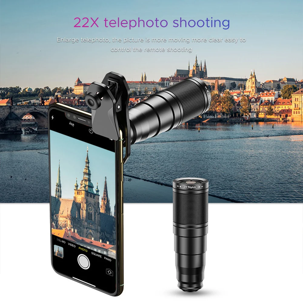 

APEXEL Phone Camera Lens Kit 4 in 1 Telephoto Zoom 22X Lens Telescope Monocular Wide Macro Fisheye Lens Tripod with Remote
